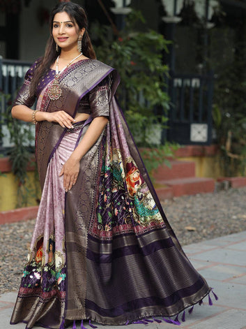 Purple & Lavender Banarasi Silk Saree for Women