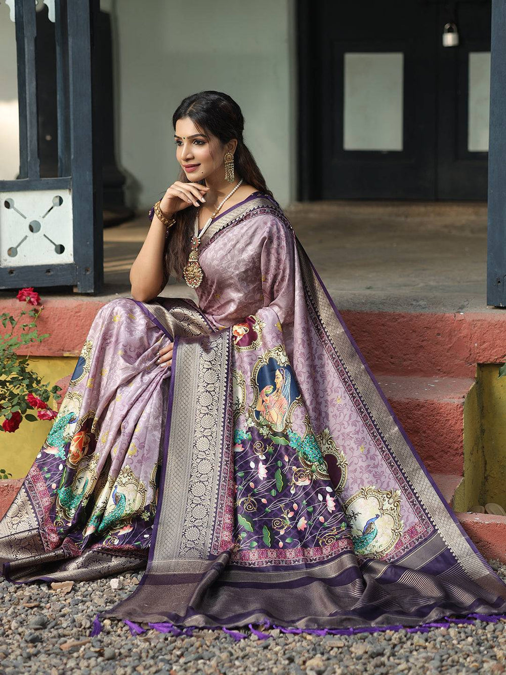 Purple & Lavender Banarasi Silk Saree for Women