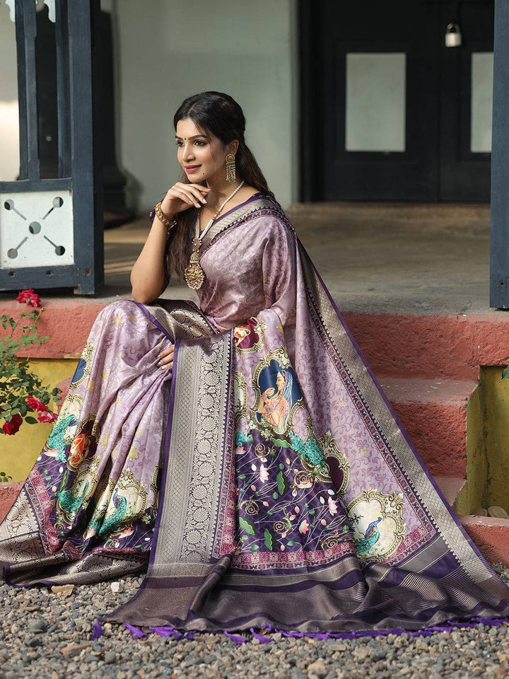 Purple & Lavender Banarasi Silk Saree for Women