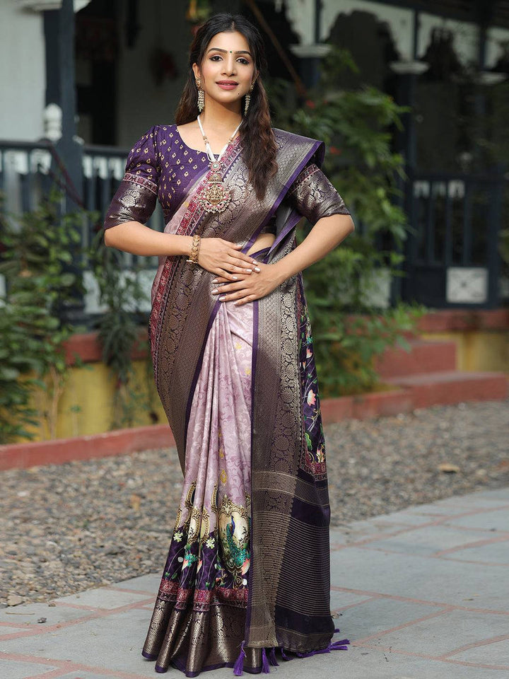 Purple & Lavender Banarasi Silk Saree for Women