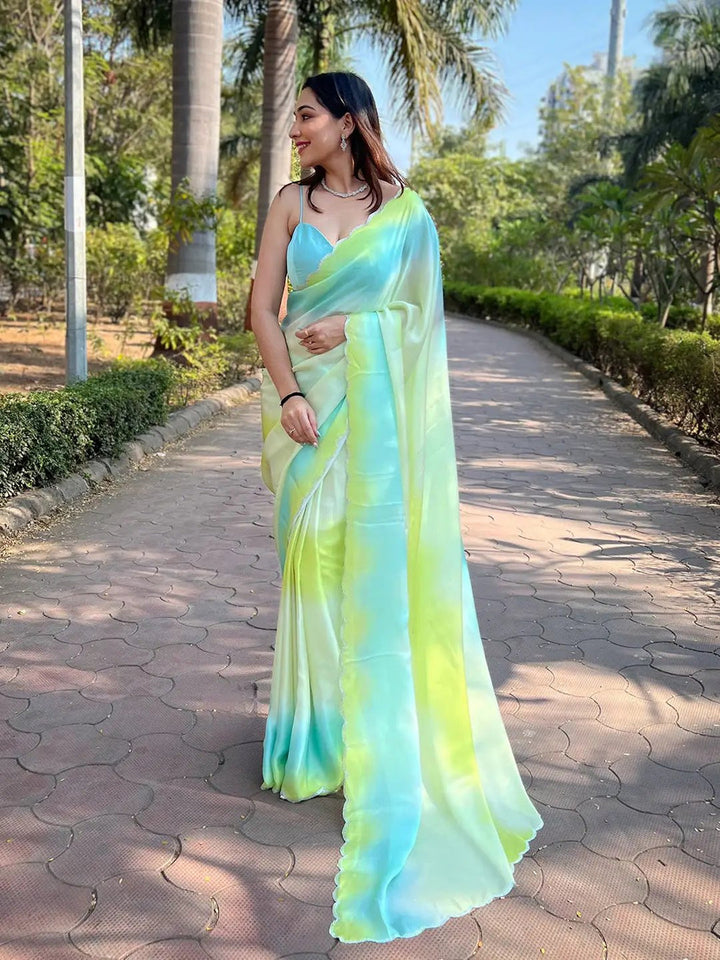 Pastel Tie Dye Satin Saree for Women