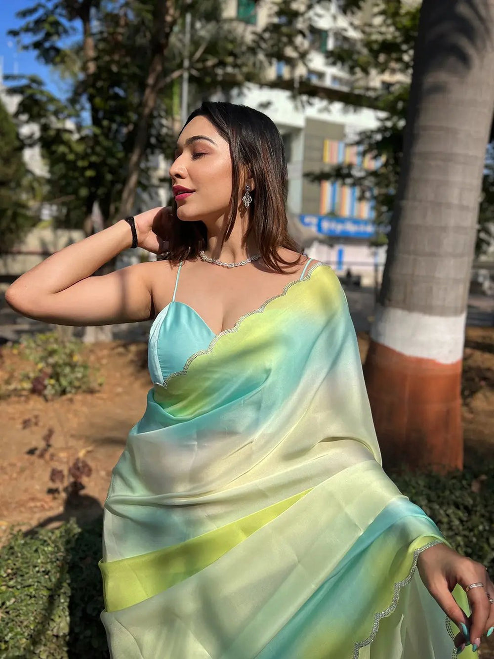 Pastel Tie Dye Satin Saree for Women