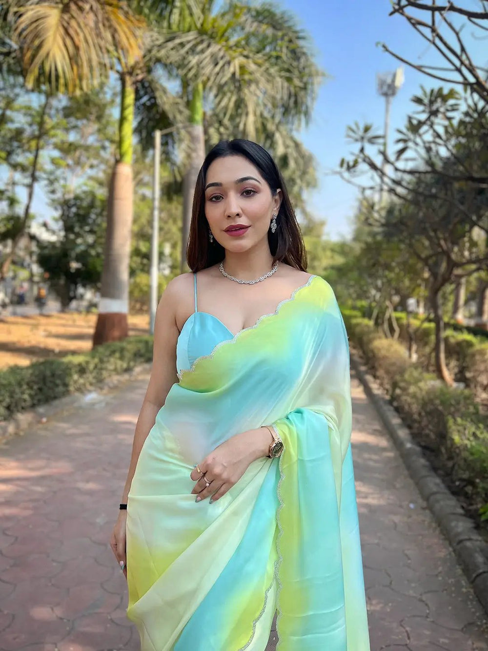 Pastel Tie Dye Satin Saree for Women