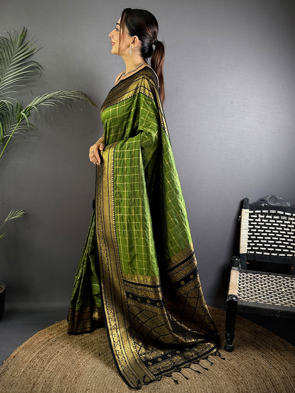 Green Banarasi Silk Saree for Women