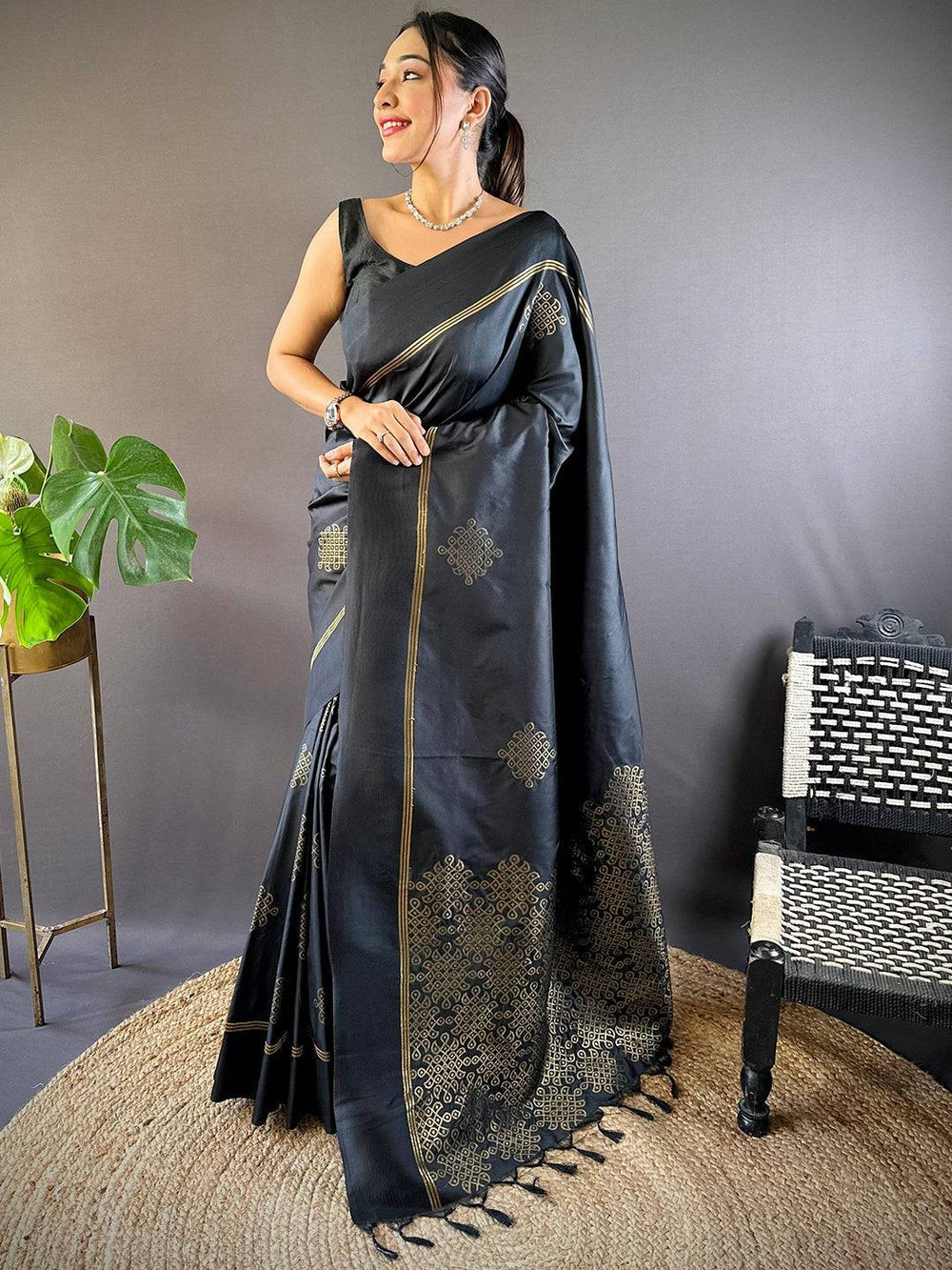 Black Soft Silk Saree for Women