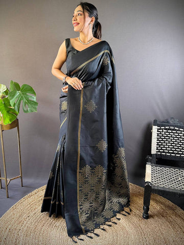 Black Soft Silk Saree for Women