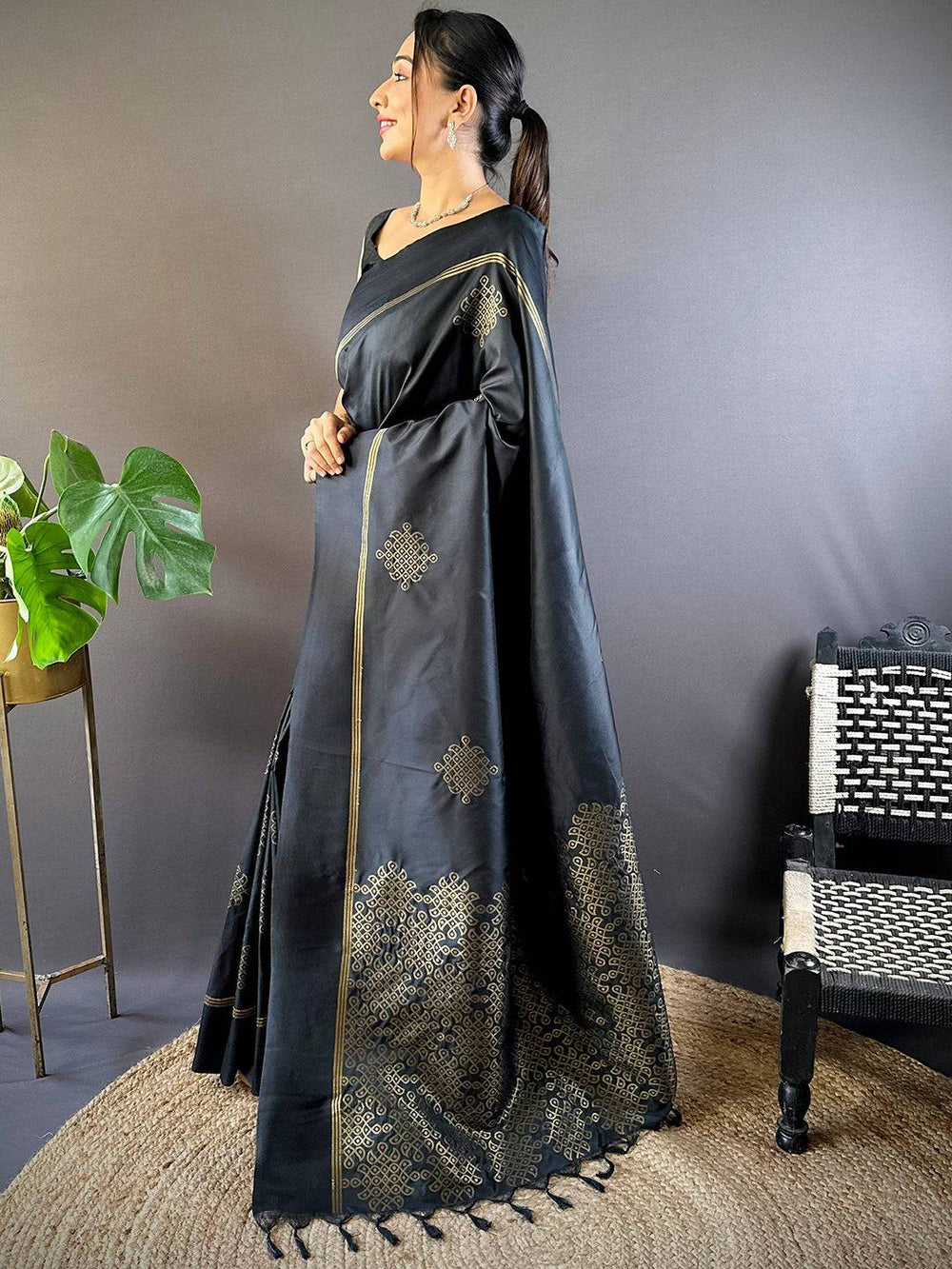 Black Soft Silk Saree for Women