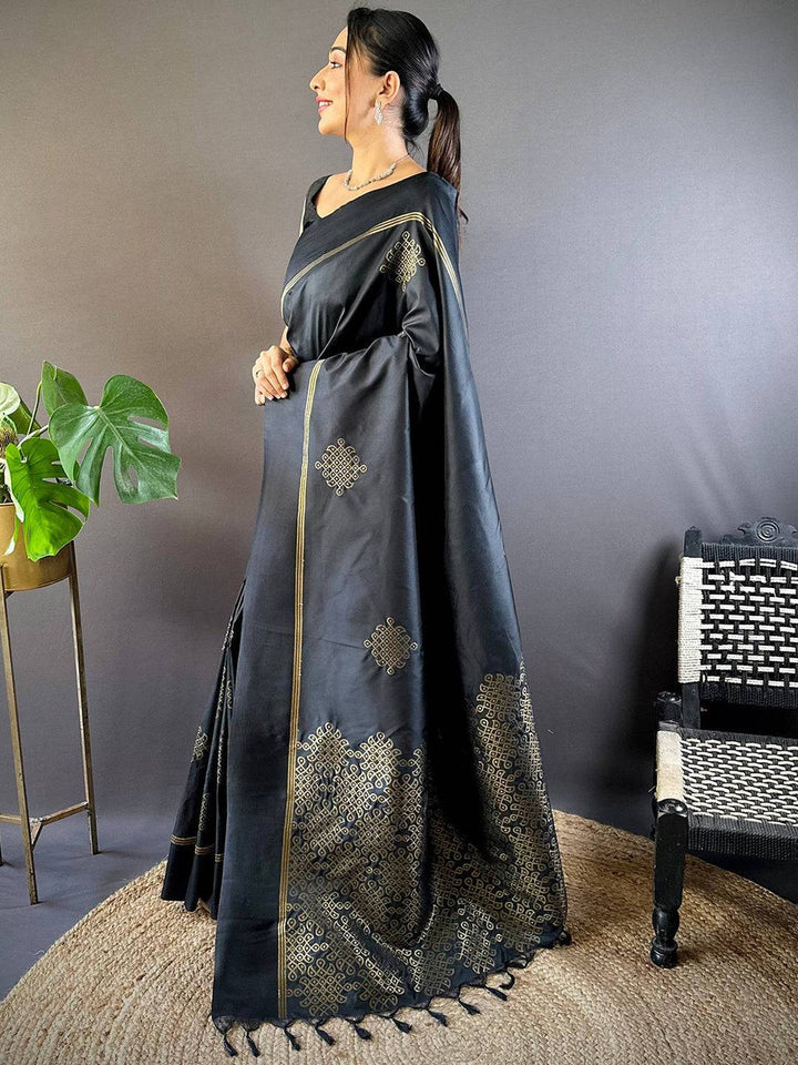 Black Soft Silk Saree for Women
