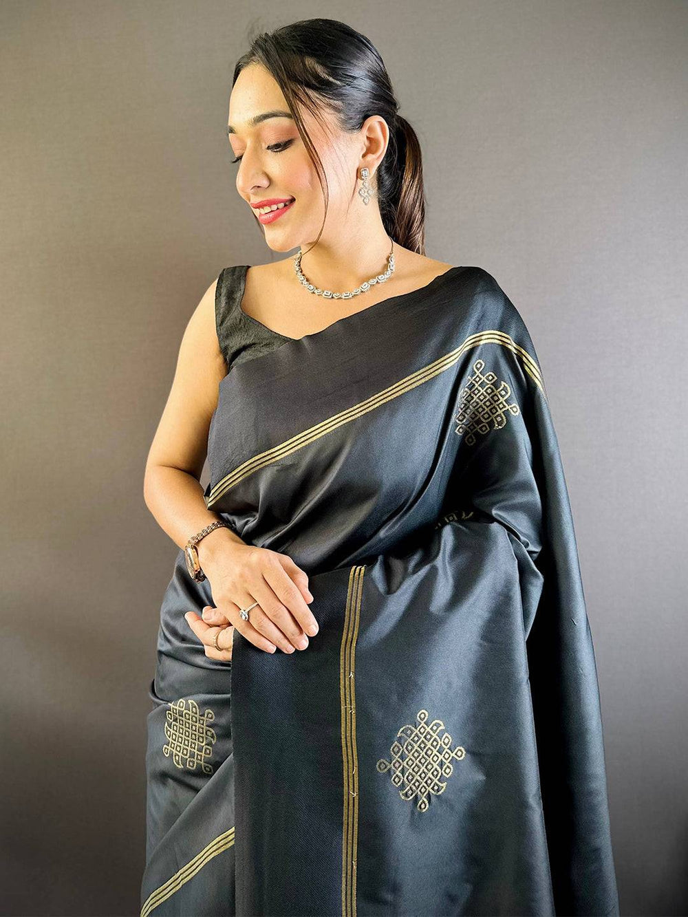 Black Soft Silk Saree for Women