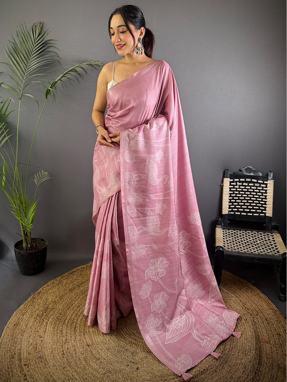 Dusty Pink Soft Silk Saree for Women