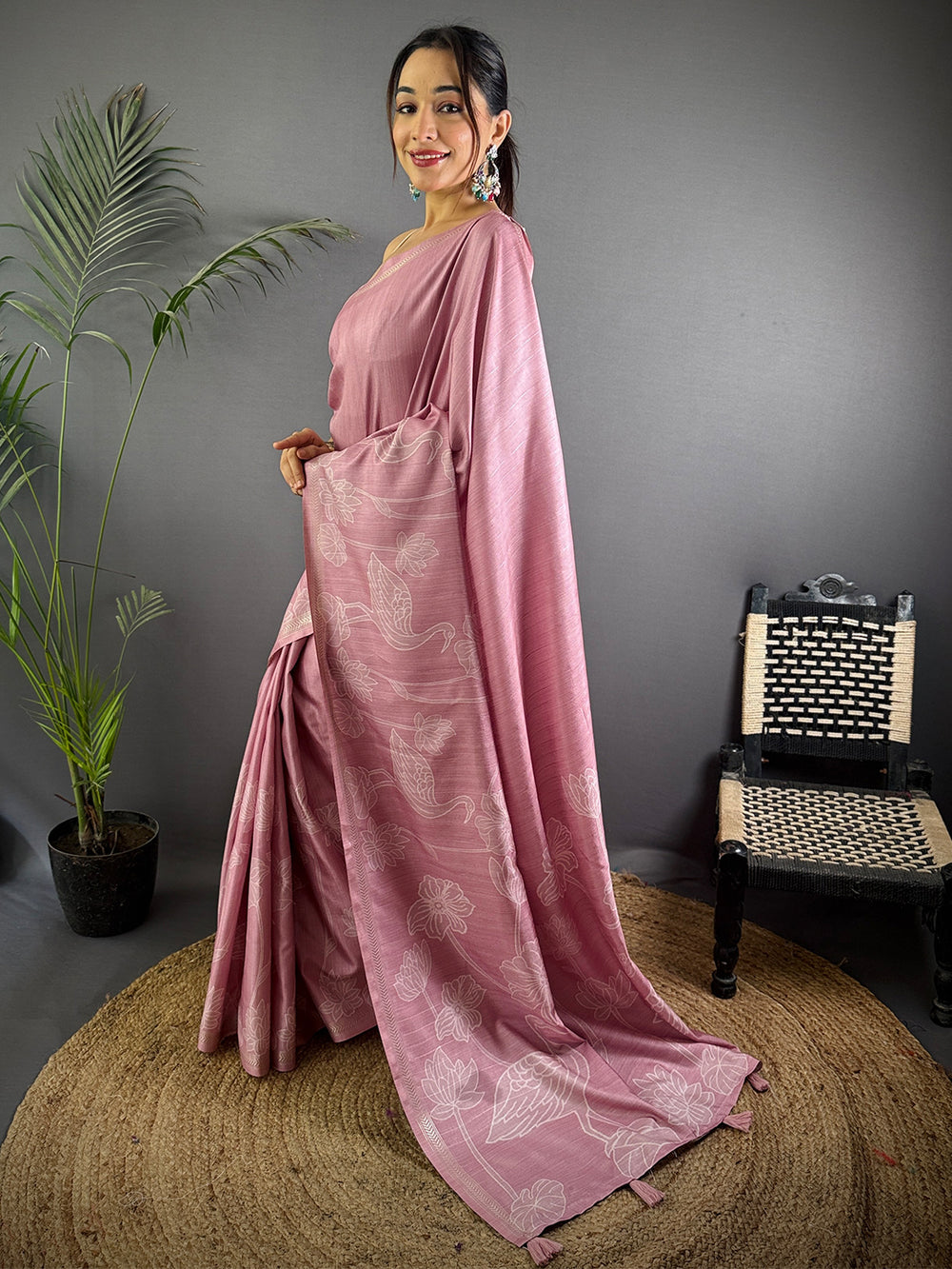 Dusty Pink Soft Silk Saree for Women