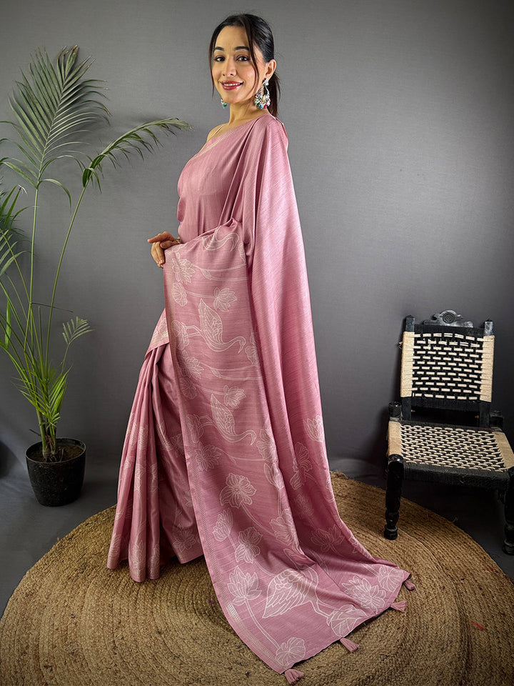 Dusty Pink Soft Silk Saree for Women