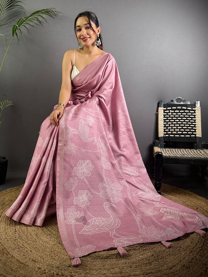 Dusty Pink Soft Silk Saree for Women
