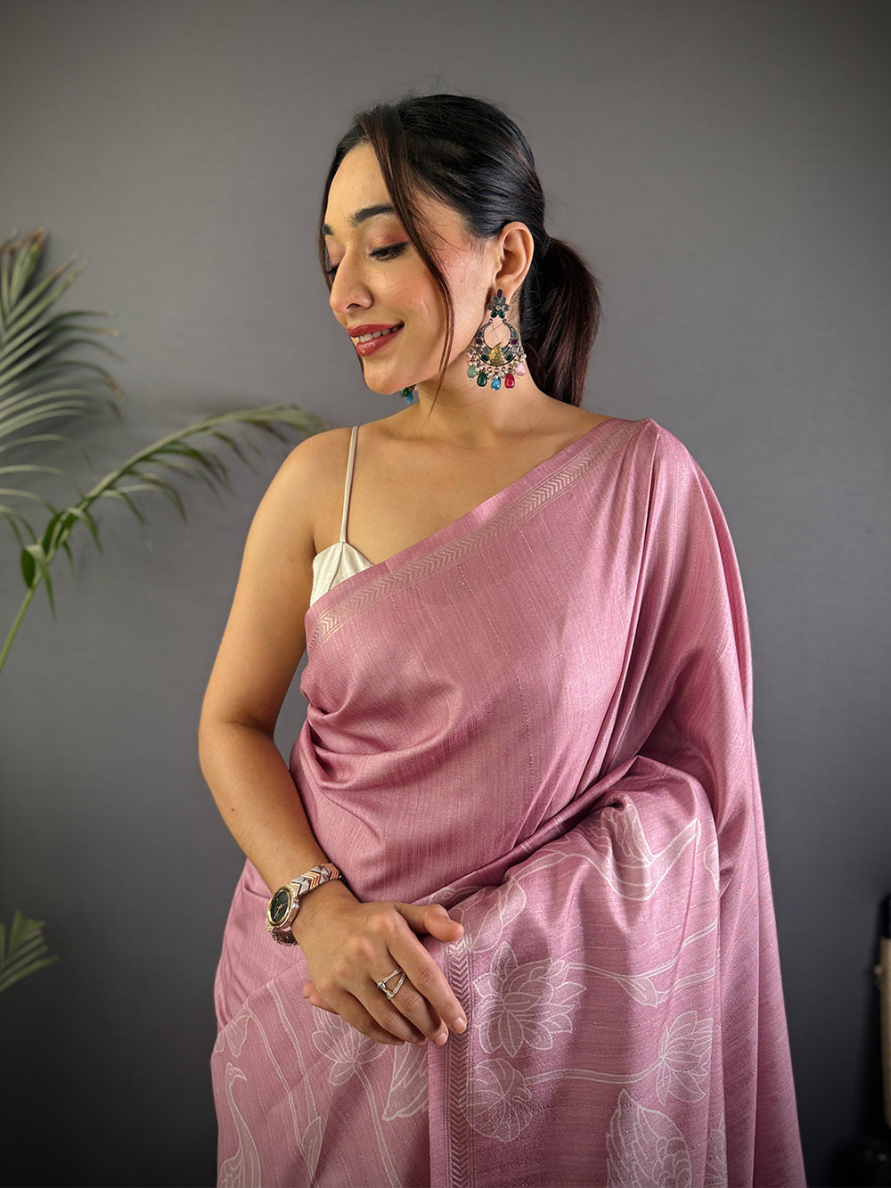 Dusty Pink Soft Silk Saree for Women