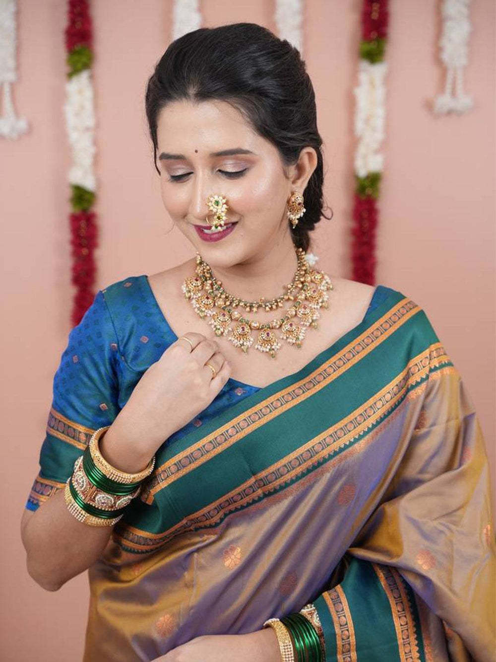 Traditional Kanjivaram Silk Saree in Gold & Green
