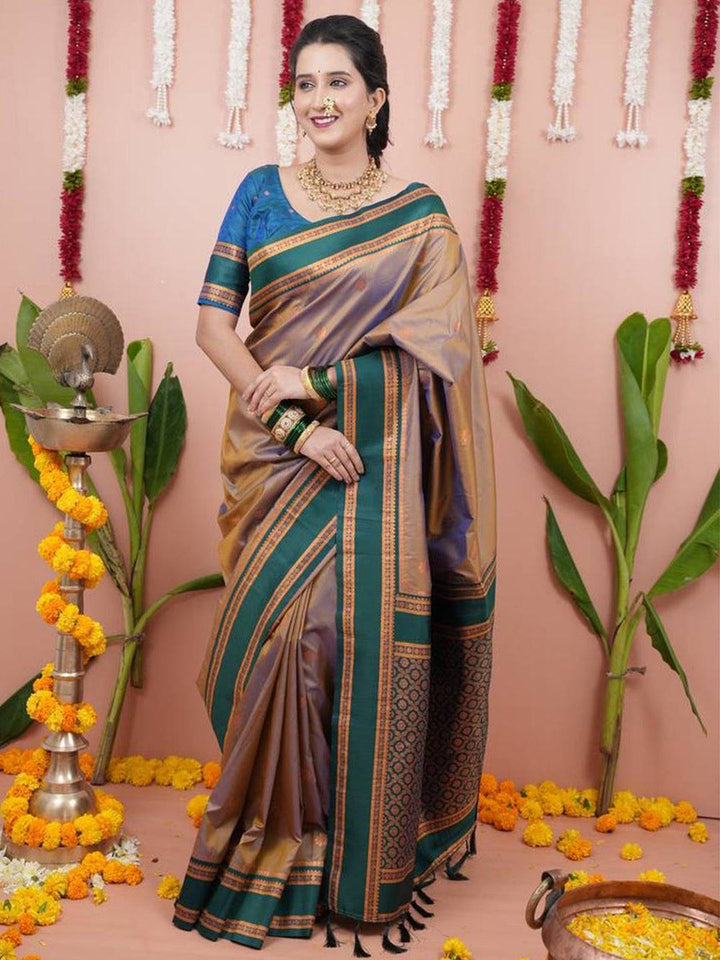 Traditional Kanjivaram Silk Saree in Gold & Green