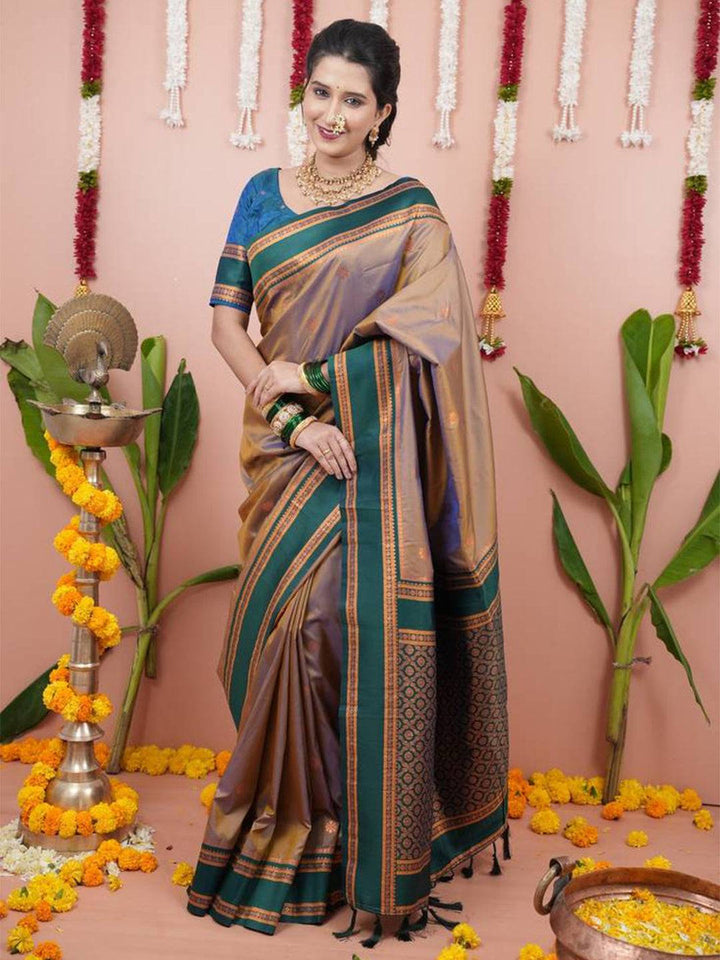 Traditional Kanjivaram Silk Saree in Gold & Green