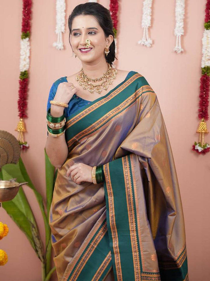 Traditional Kanjivaram Silk Saree in Gold & Green