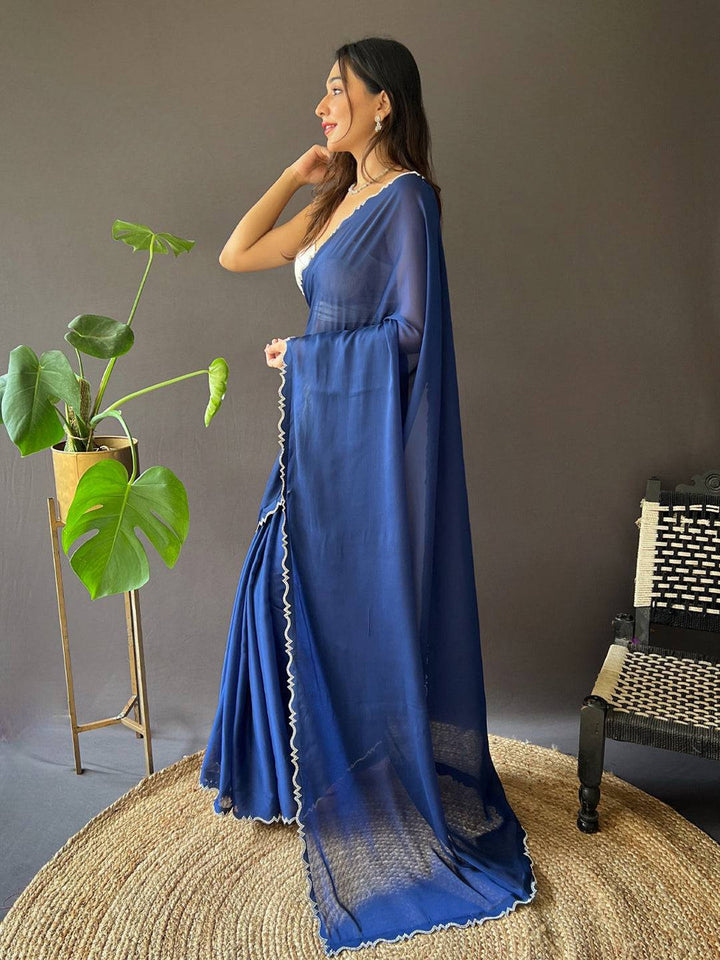 Navy Blue Soft Georgette Saree for Women