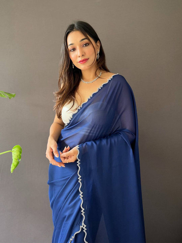 Navy Blue Soft Georgette Saree for Women