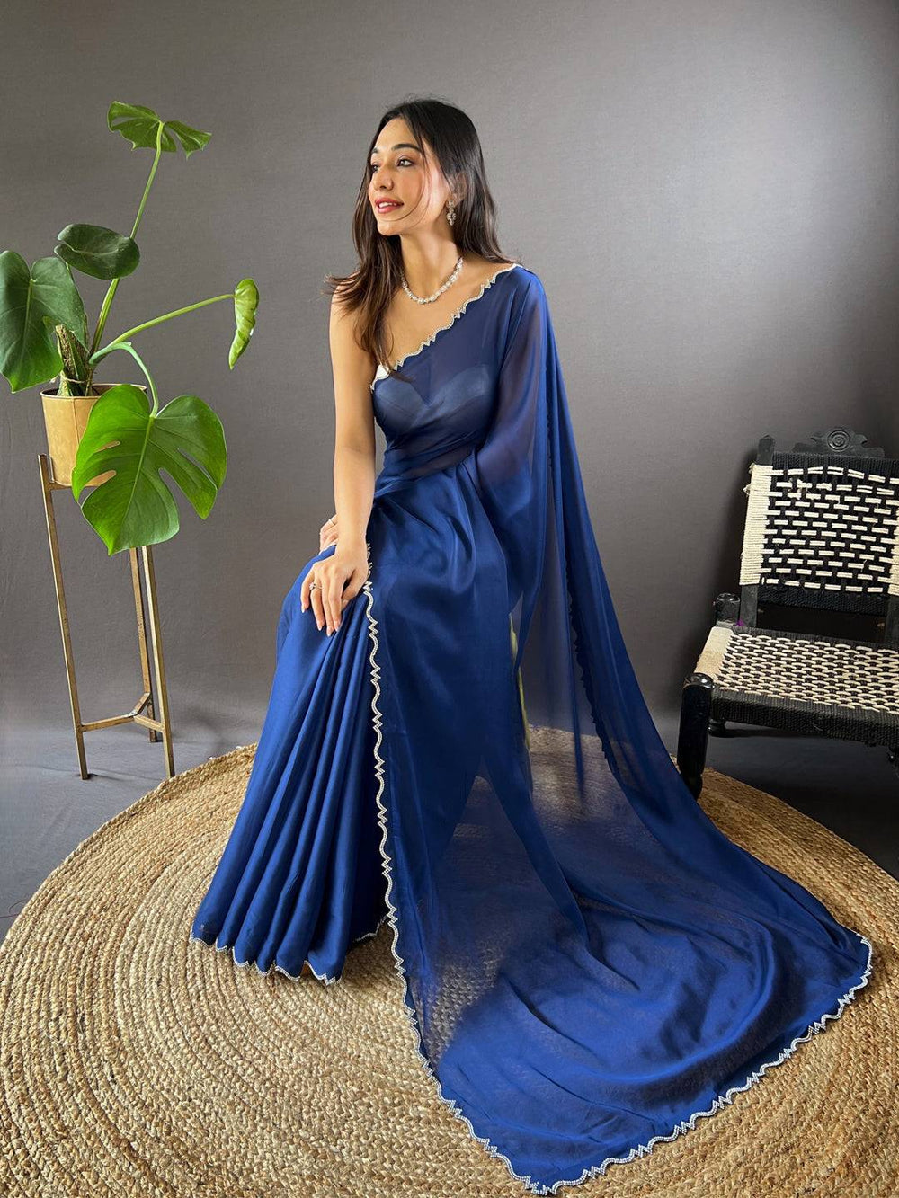 Navy Blue Soft Georgette Saree for Women