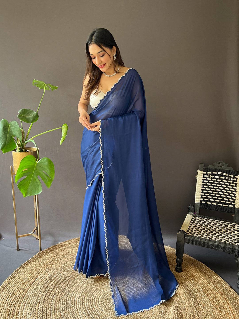 Navy Blue Soft Georgette Saree for Women