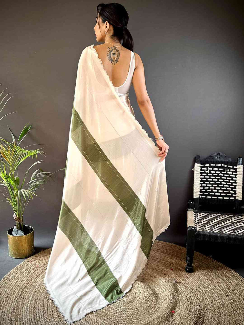 Elegant Off White Satin Saree for Women