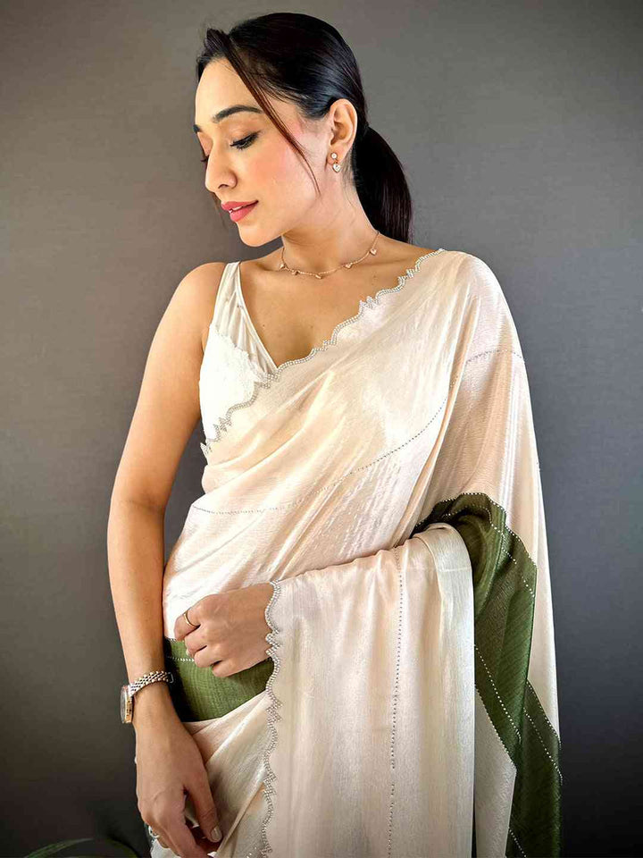 Elegant Off White Satin Saree for Women