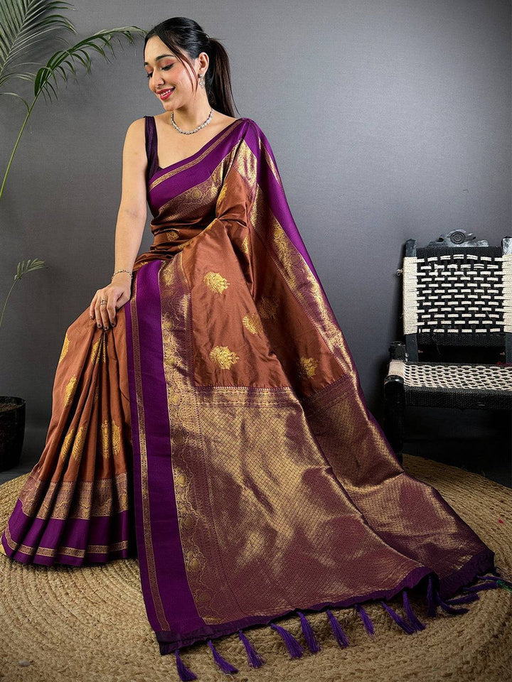 Copper Brown Banarasi Silk Saree for Women