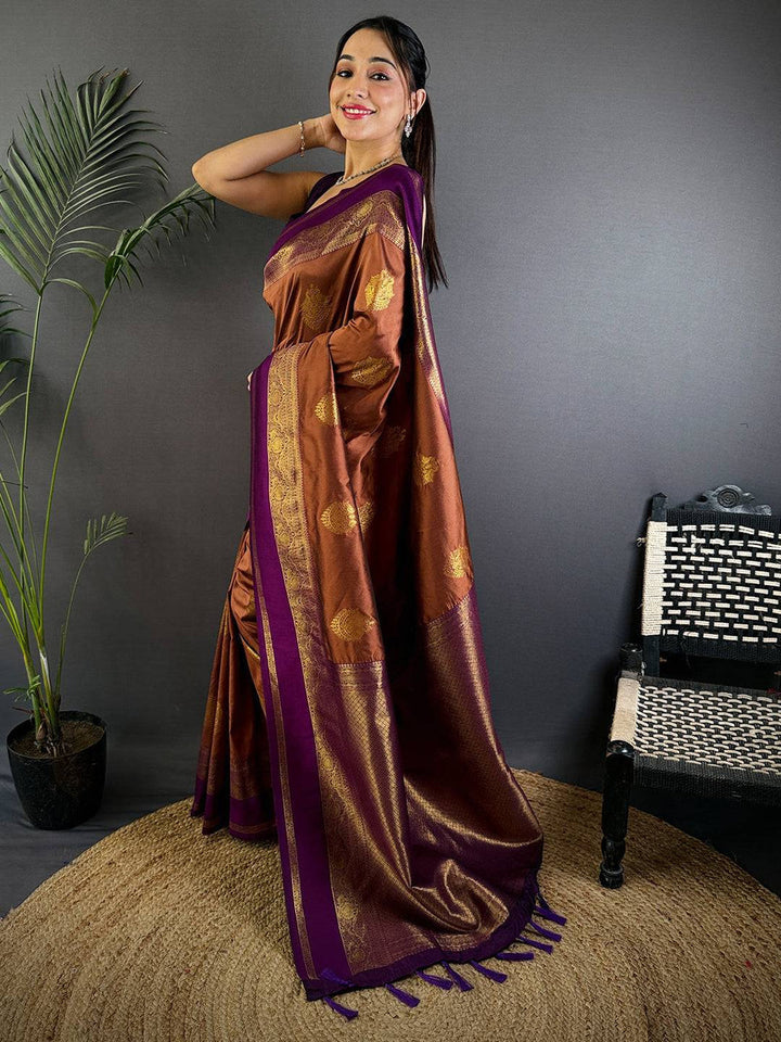 Copper Brown Banarasi Silk Saree for Women