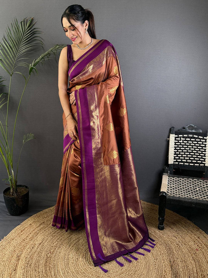 Copper Brown Banarasi Silk Saree for Women