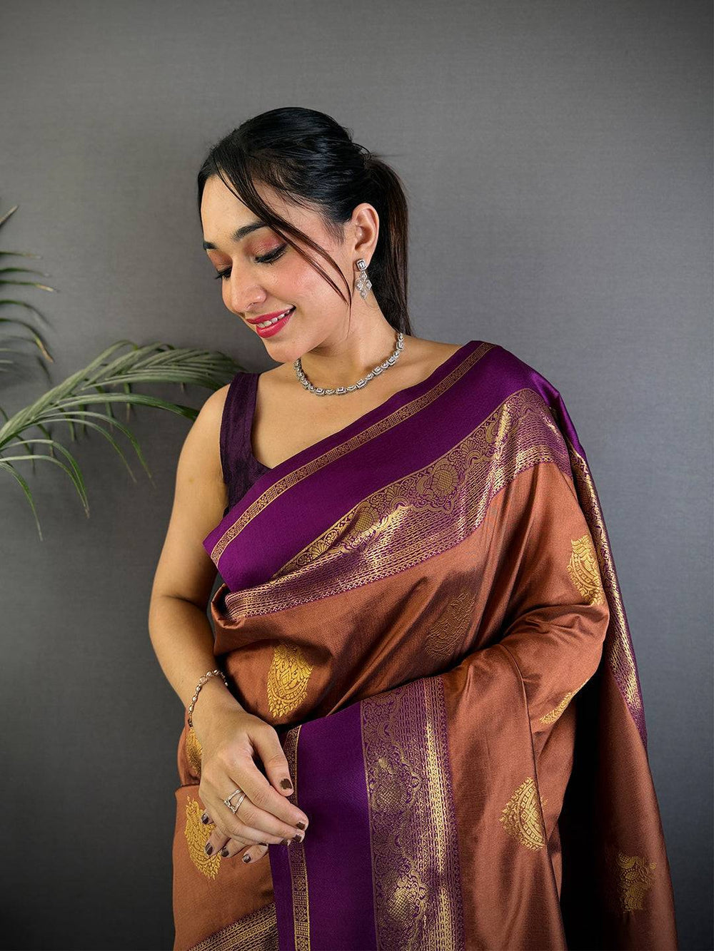 Copper Brown Banarasi Silk Saree for Women