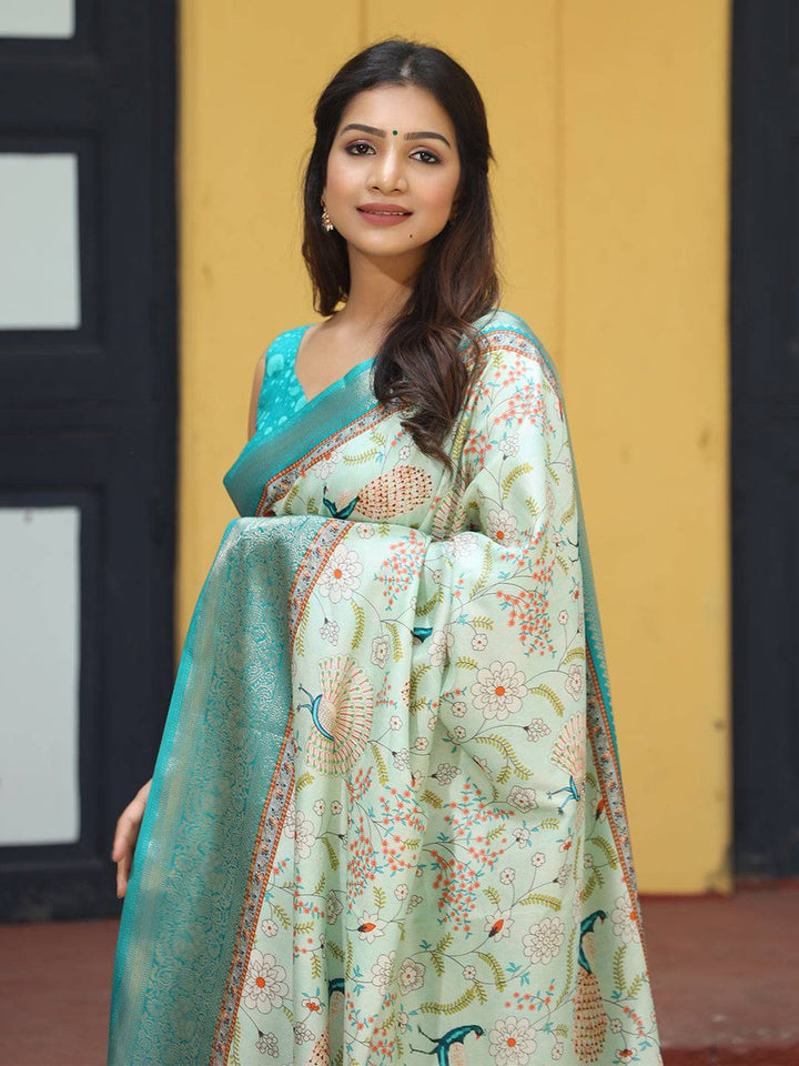 Mint Green Banarasi Silk Saree for Women