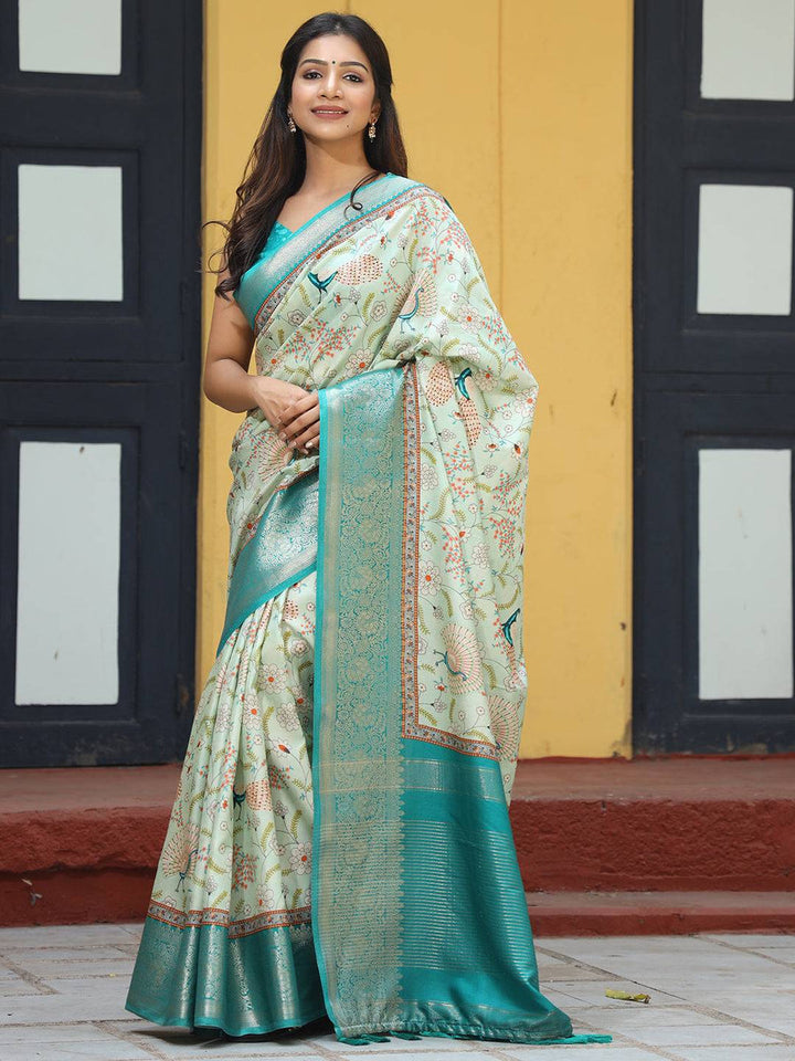 Mint Green Banarasi Silk Saree for Women