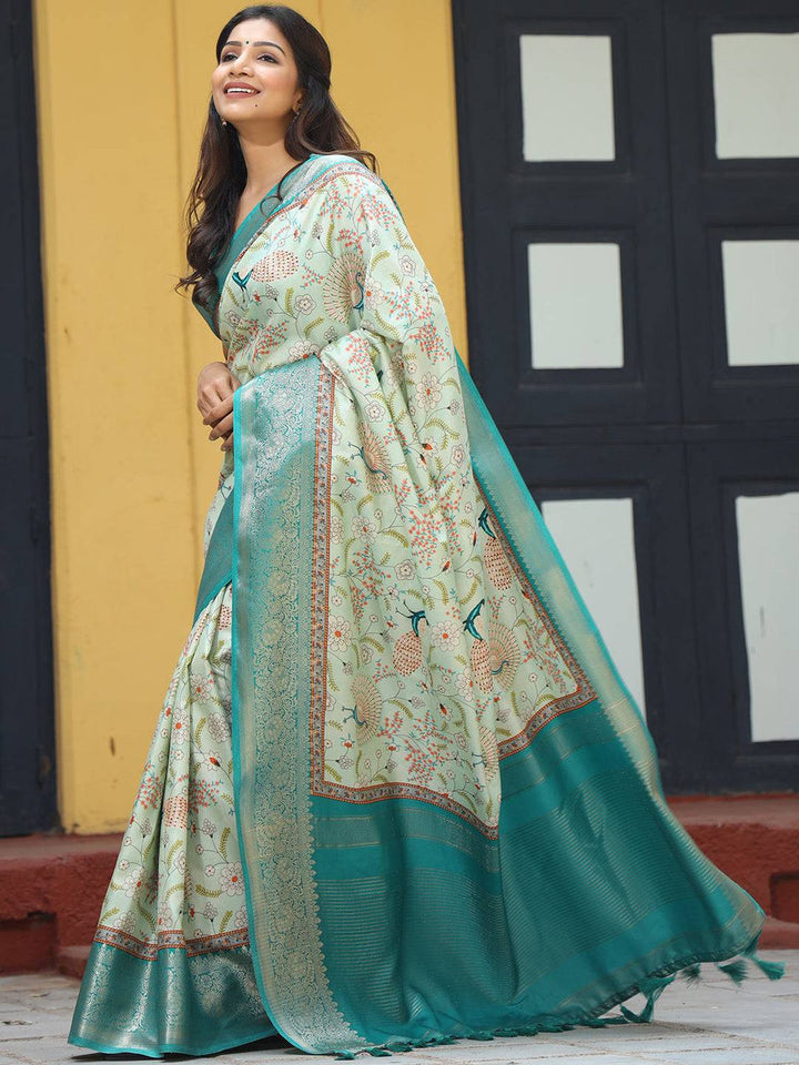 Mint Green Banarasi Silk Saree for Women