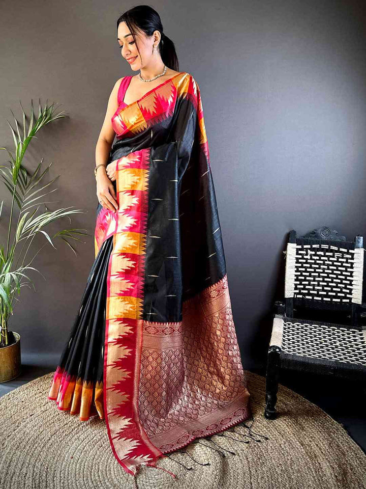 Black Ikat Patola Silk Saree for Women