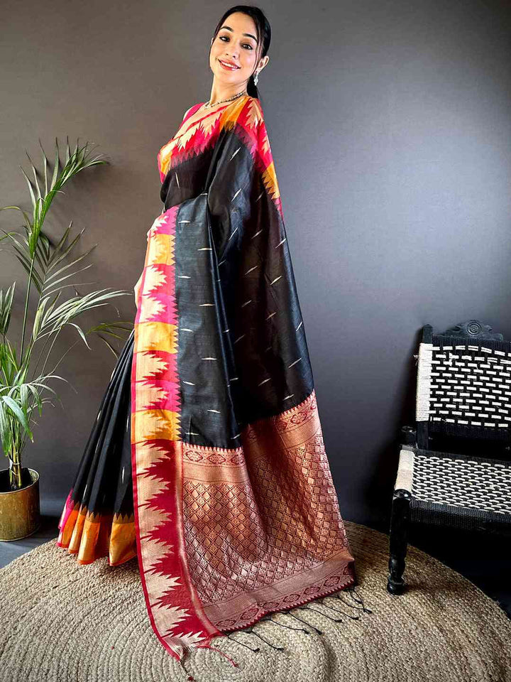 Black Ikat Patola Silk Saree for Women