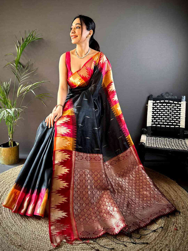Black Ikat Patola Silk Saree for Women