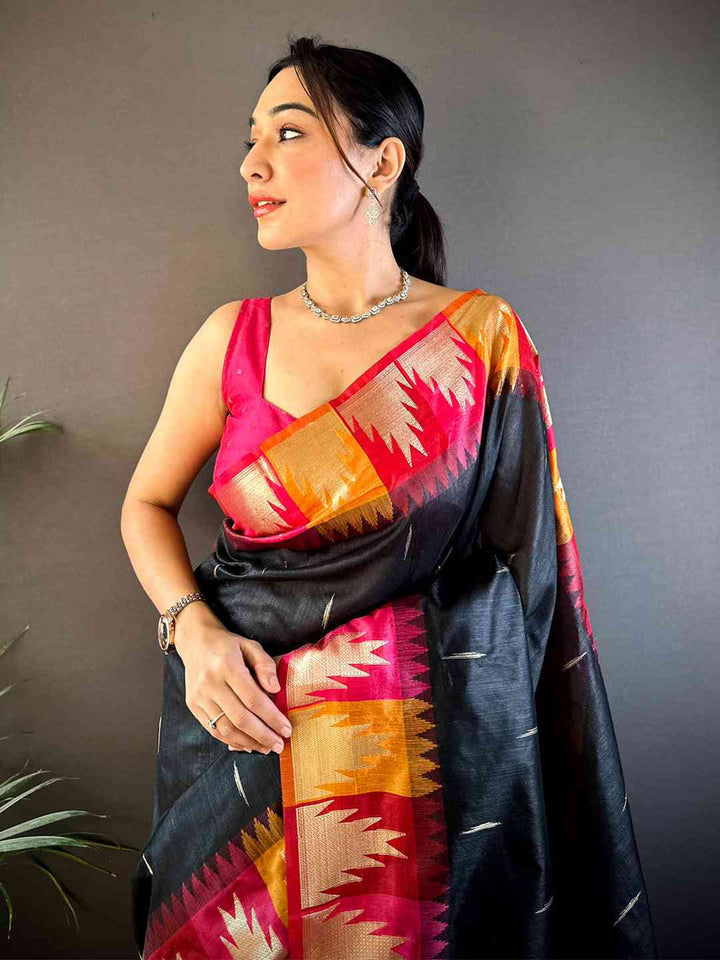 Black Ikat Patola Silk Saree for Women