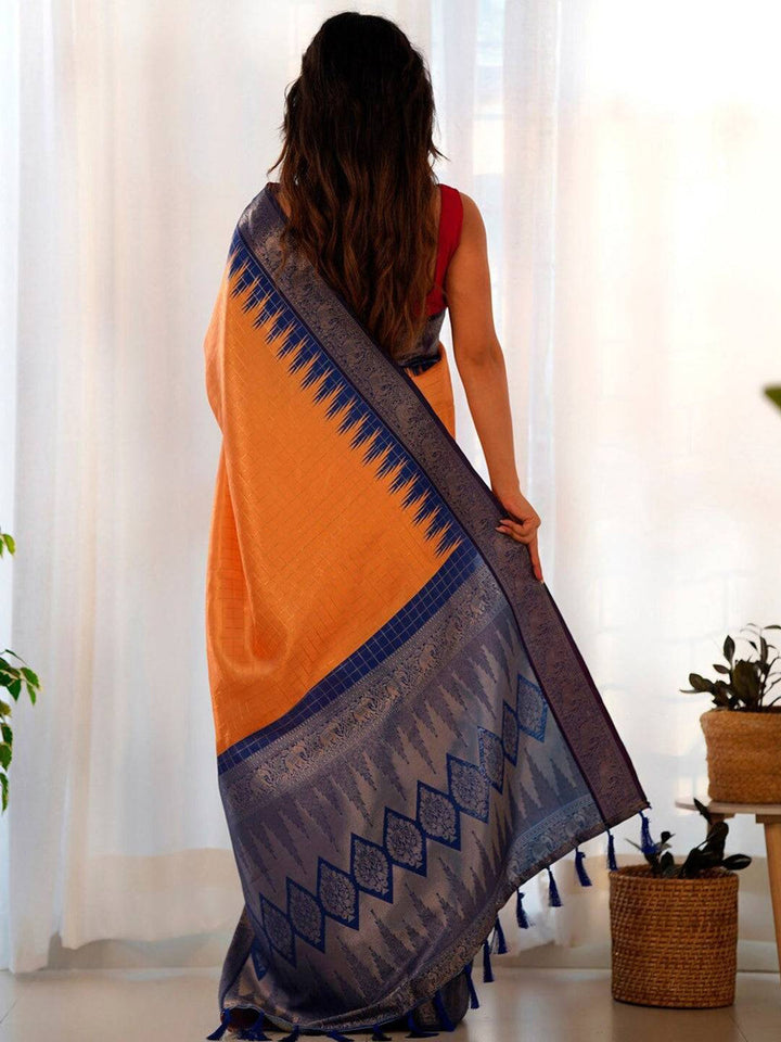 Premium Orange & Navy Blue Kanjivaram Silk Saree for Women