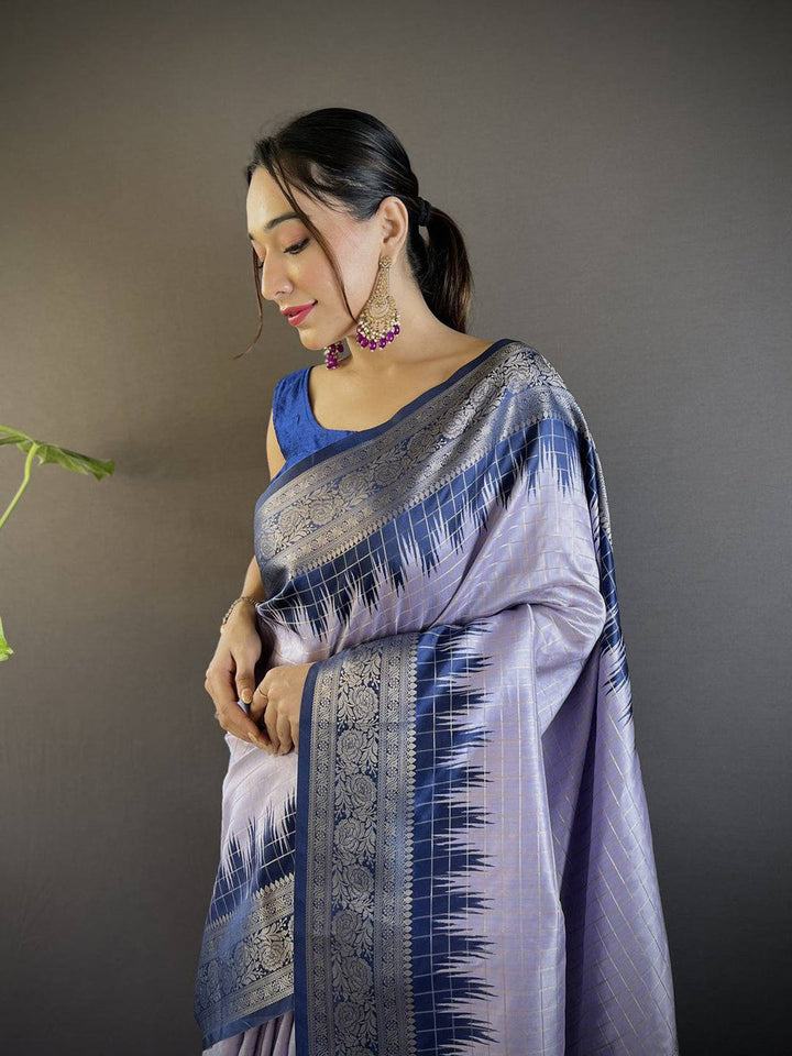 Premium Blue & Silver Banarasi Soft Silk Saree