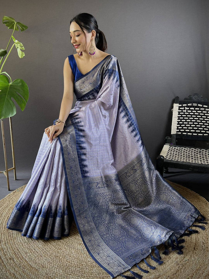 Premium Blue & Silver Banarasi Soft Silk Saree