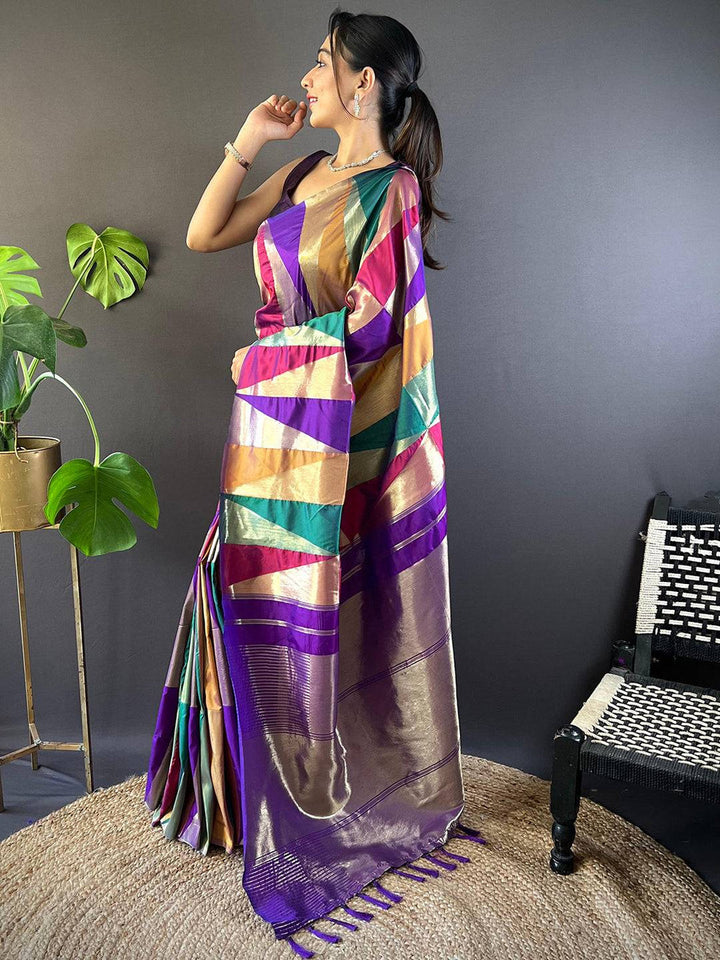 Multicolor Geometric Pattern Silk Saree for Women