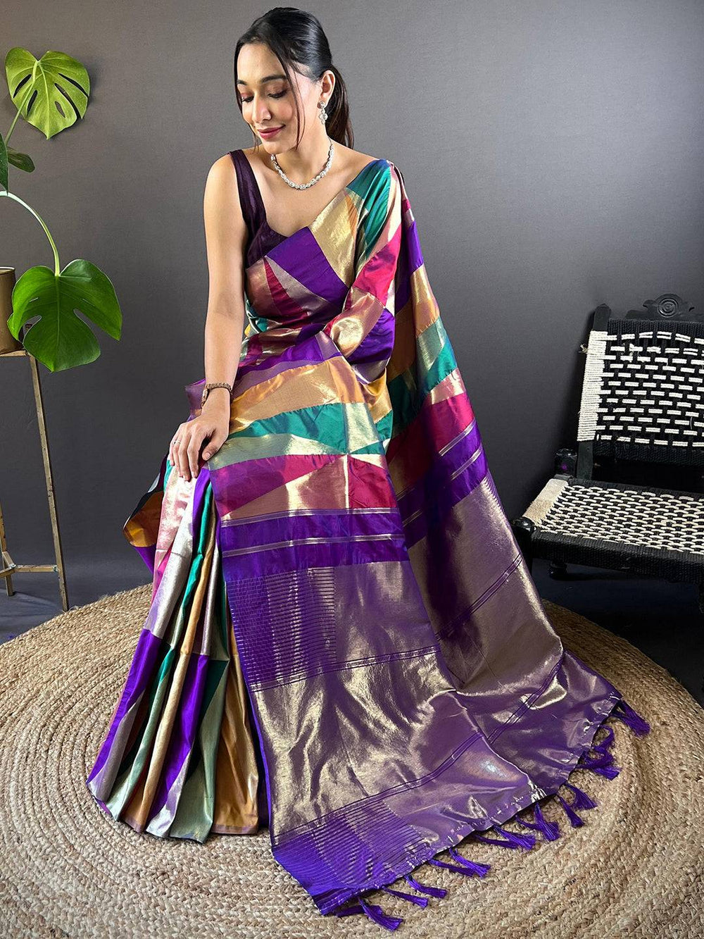 Multicolor Geometric Pattern Silk Saree for Women