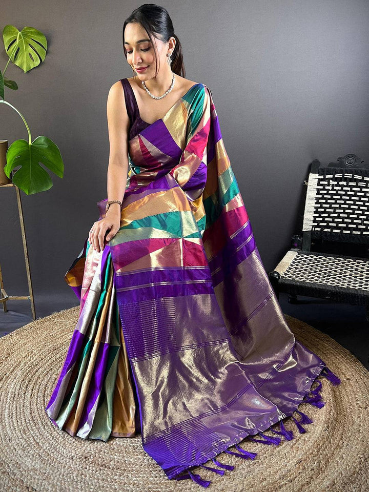 Multicolor Geometric Pattern Silk Saree for Women
