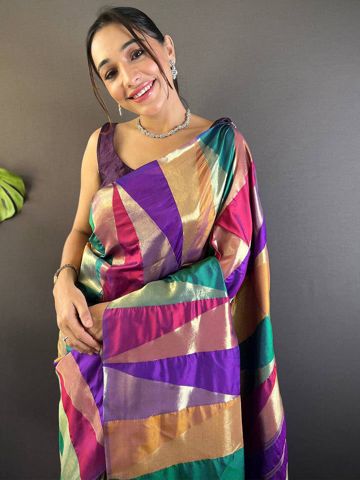 Multicolor Geometric Pattern Silk Saree for Women