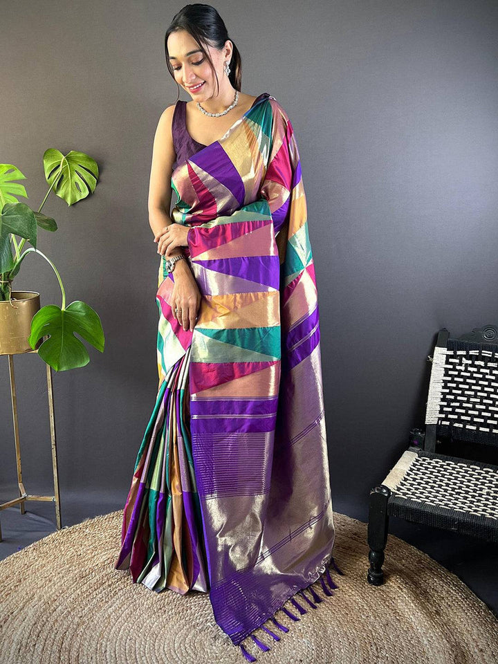 Multicolor Geometric Pattern Silk Saree for Women