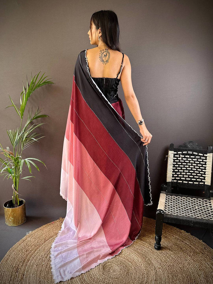 Black & Pink Ombre Silk Saree for Women