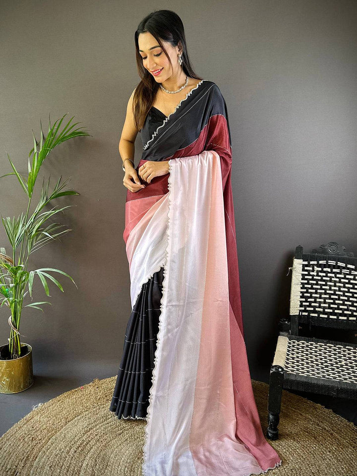 Black & Pink Ombre Silk Saree for Women