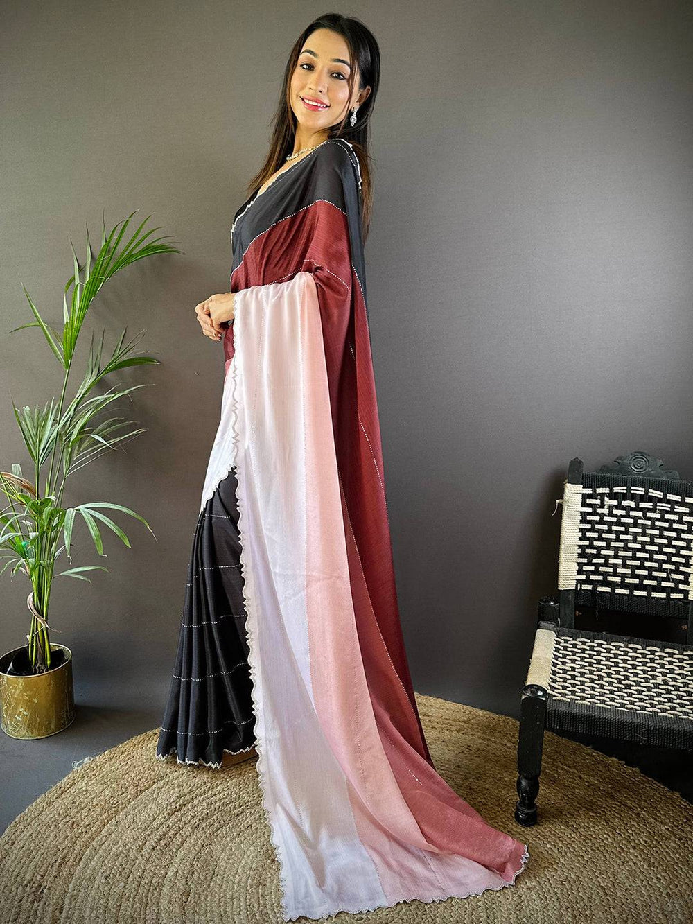 Black & Pink Ombre Silk Saree for Women
